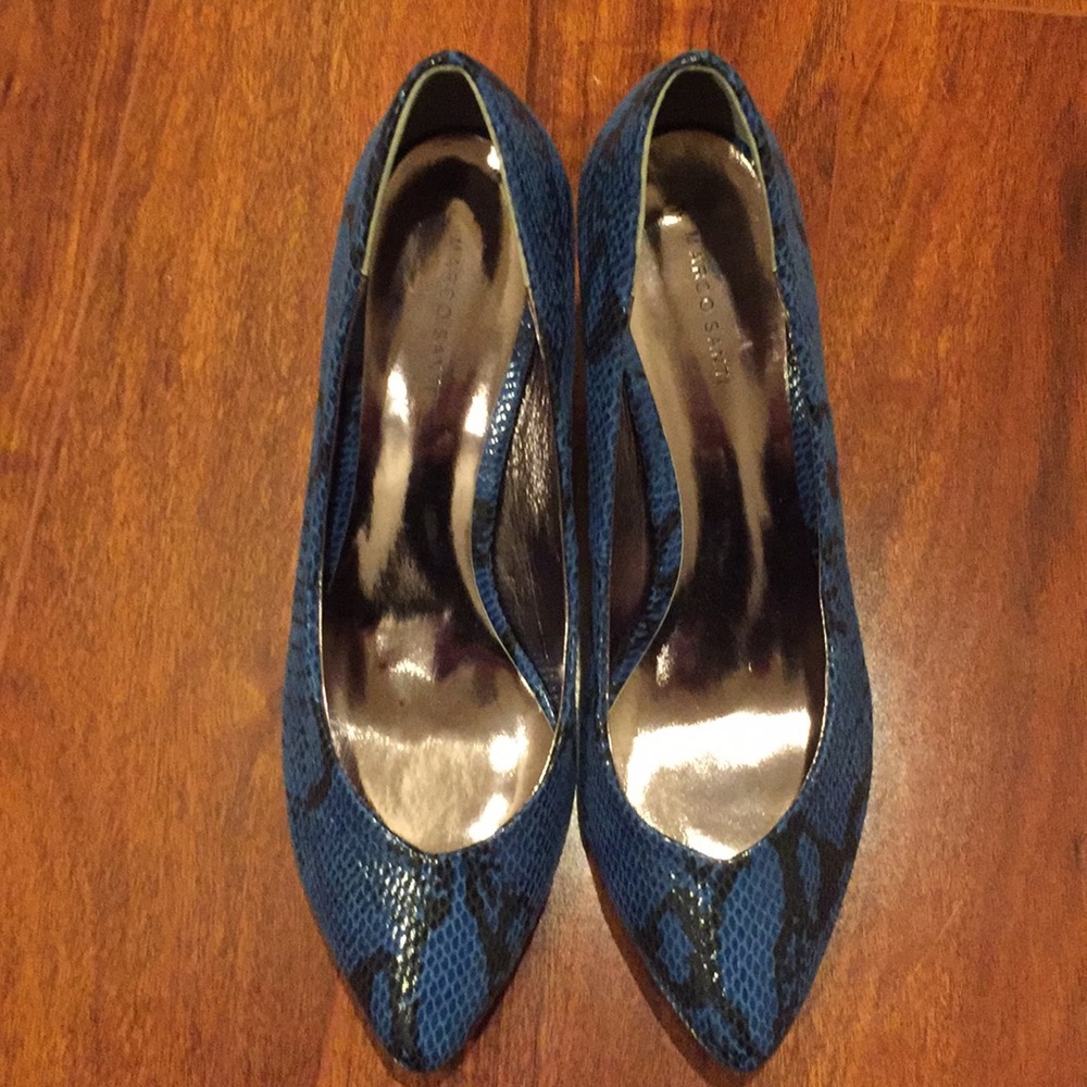 NWT Marco Santi blue black animal print heels 11M